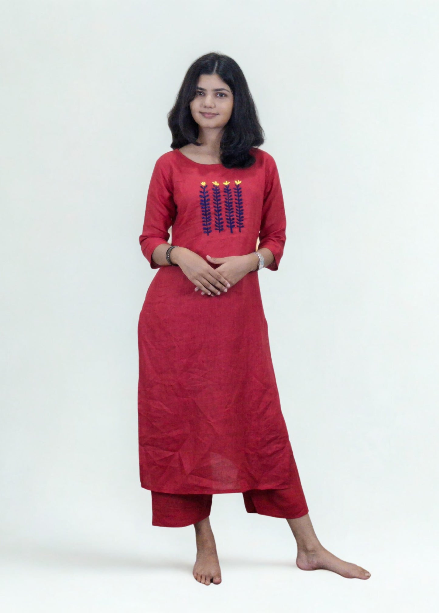 Linen Cotton Embroideried Straight Kurti