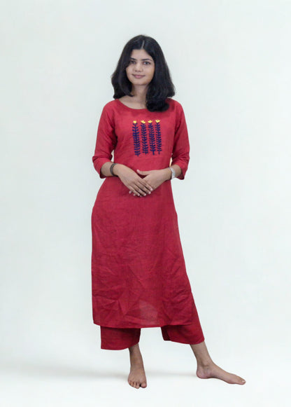 Linen Cotton Embroideried Straight Kurti