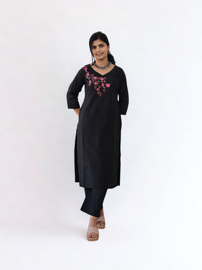 Semi Raw Silk Hand Painted Straight kurti