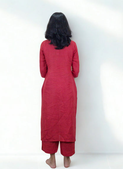 Linen Cotton Embroideried Straight Kurti