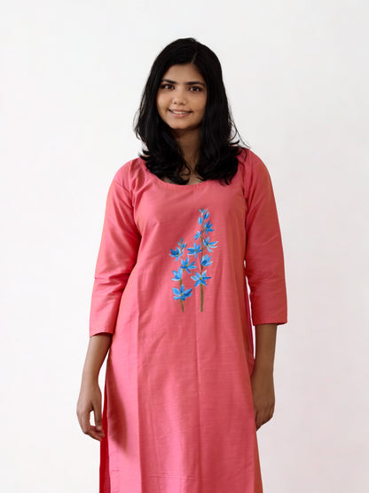 Semi Raw Silk Hand Painted Straight Kurti