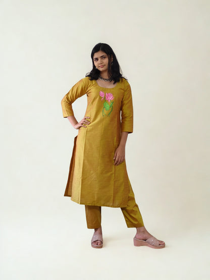 Semi Raw Silk Hand Painted Straight kurti