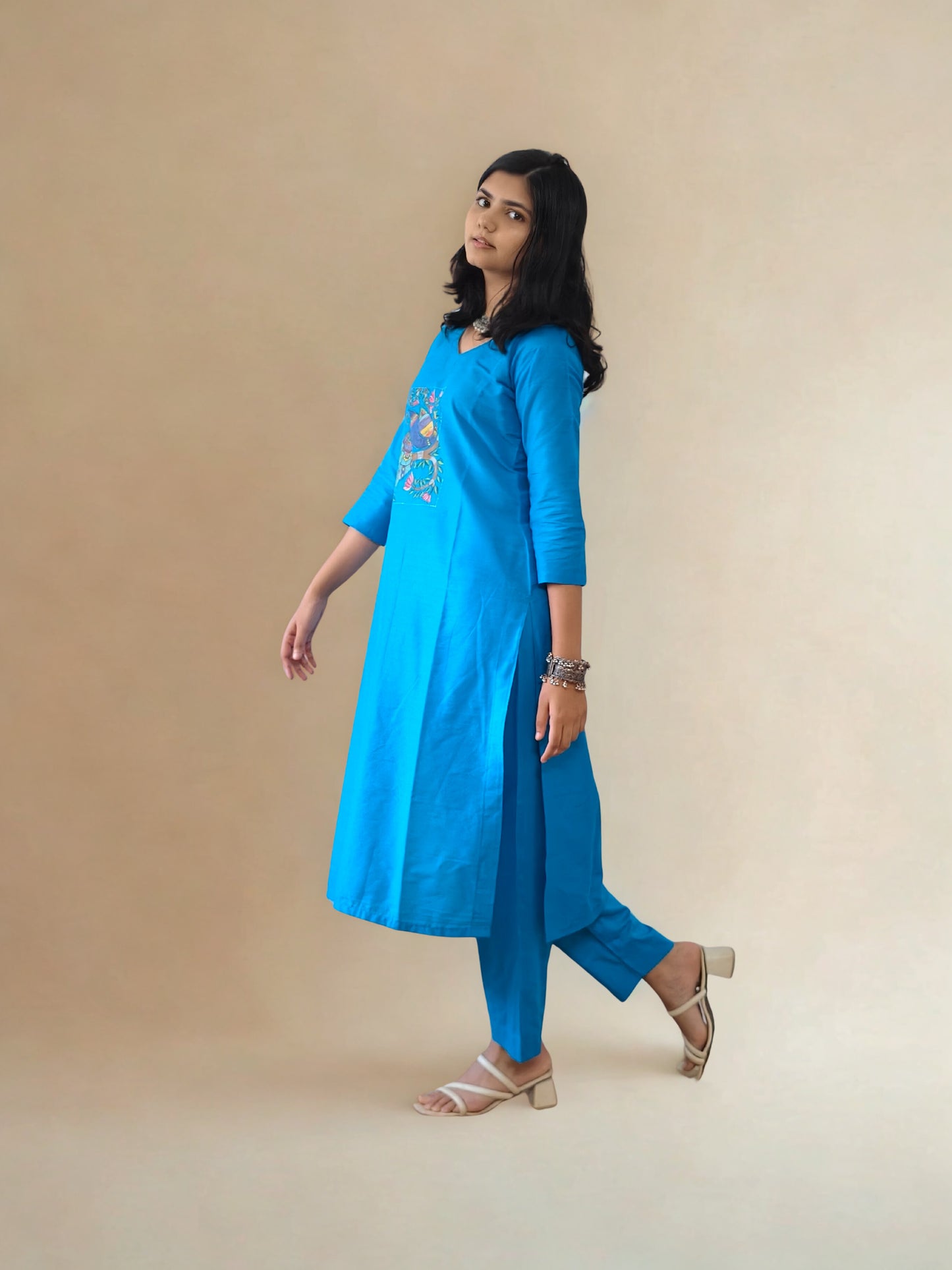 Semi Raw Silk Hand Painted Straight kurti