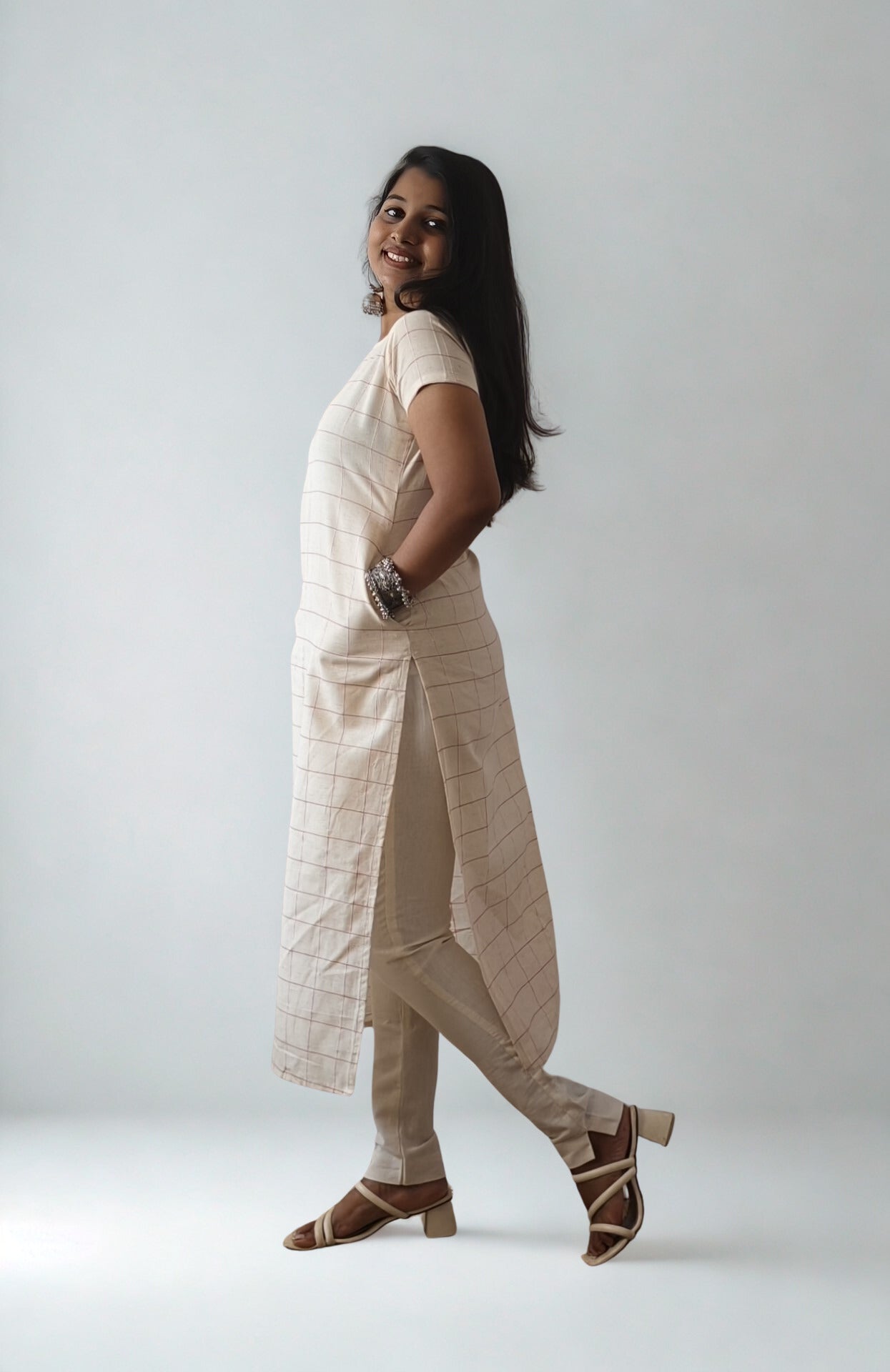 Handloom Cotton Checks Straight Kurti