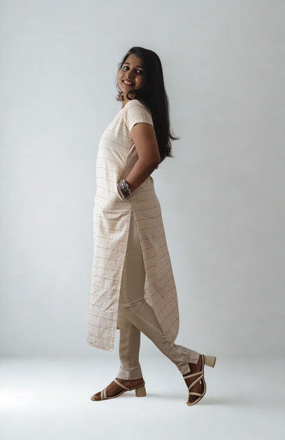 Handloom Cotton Checks Straight Kurti