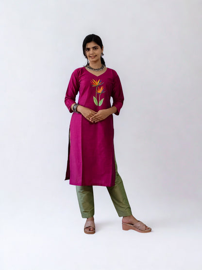 Semi Raw Silk Hand Painted Straight Kurti