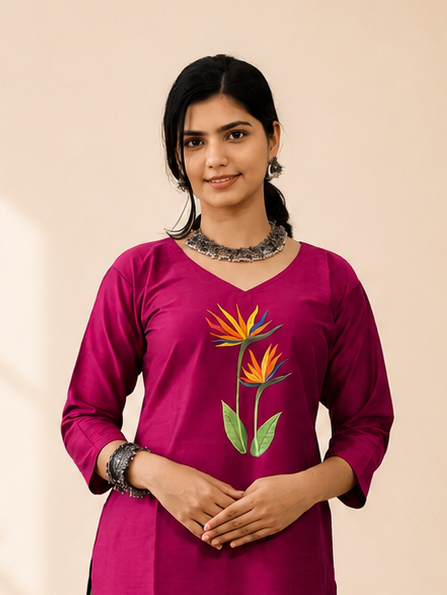 Semi Raw Silk Hand Painted Straight Kurti