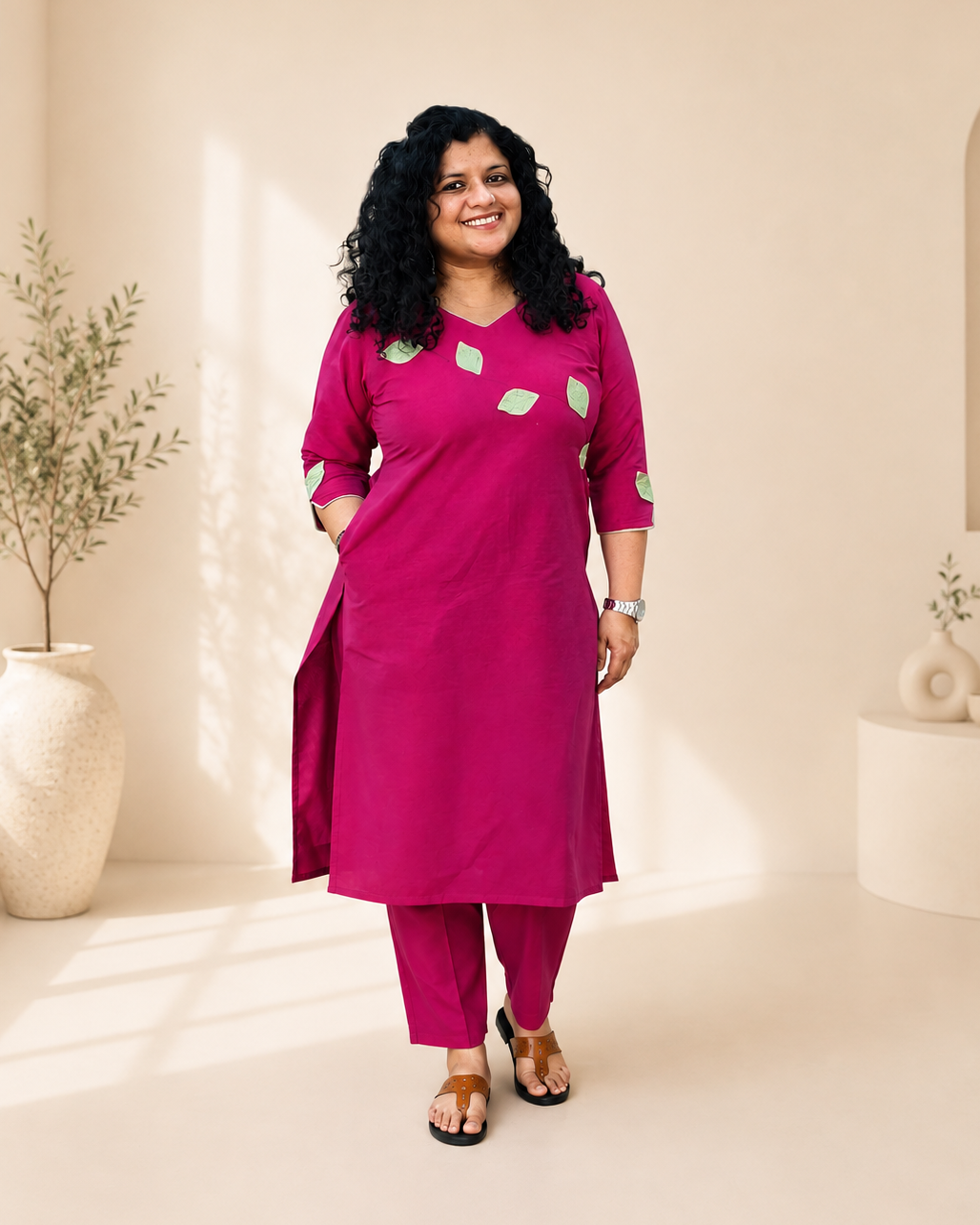Semi Raw Silk Hand Crafted Straight kurti
