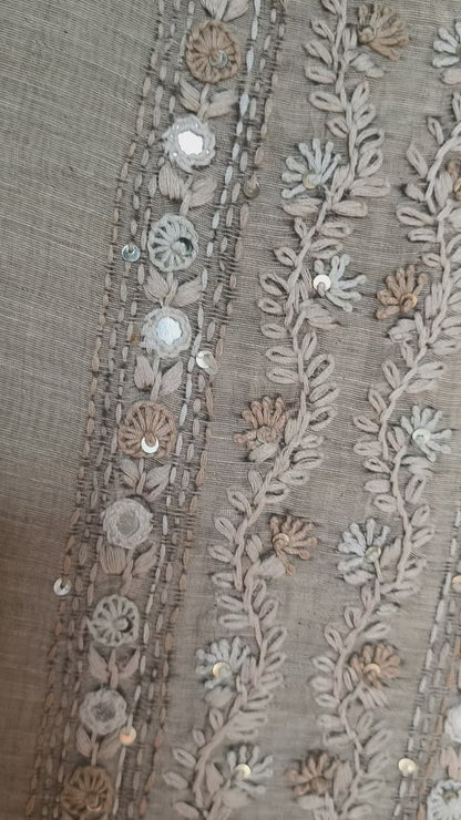 Semi Tussar hand Embroidered 3 piece unstiched Suit Set