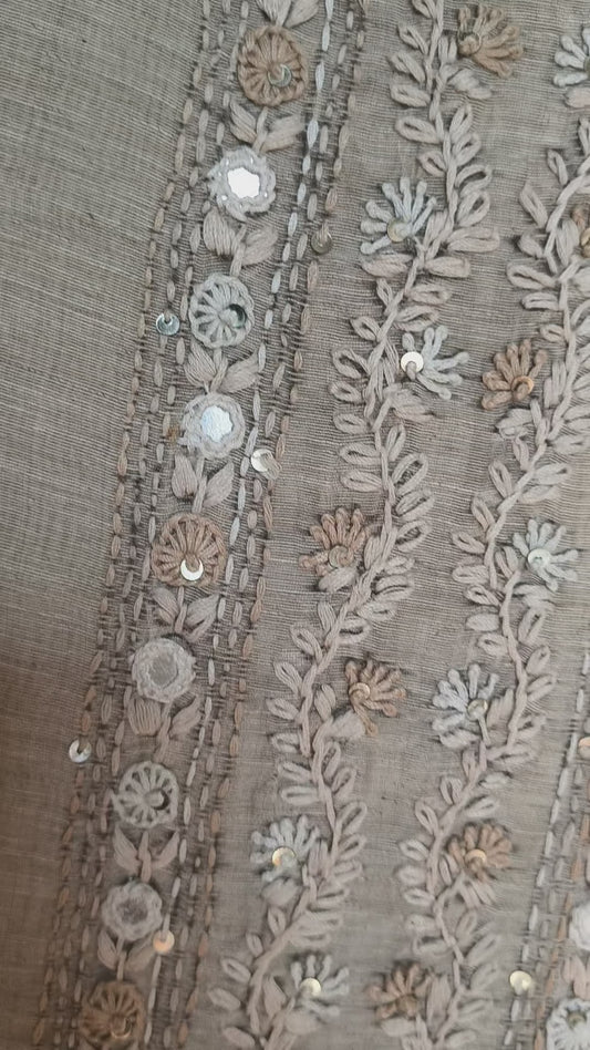 Semi Tussar hand Embroidered 3 piece unstiched Suit Set
